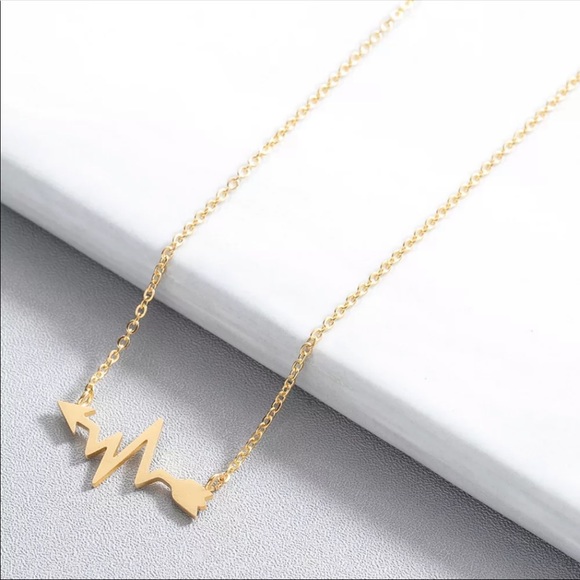 Stainless Steel Heartbeat Arrow Necklace - Picture 3 of 6